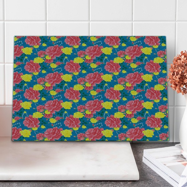 Ambesonne Flower Cutting Board, Valentine's Day Blossoming Scene Rose Petals