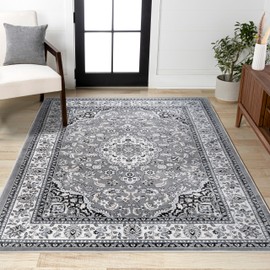 JONATHAN Y Palmette Modern Floral Gray/Ivory Indoor Area Rug, 8x10, Vintage, Bohemian, Easy-Cleaning for Living Room, Bedroom, Kitchen, Pet Friendly, Non-Shedding (MDP503A-8)