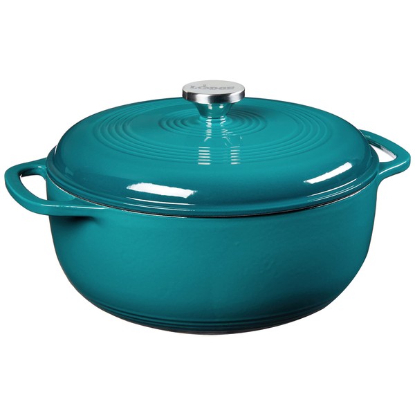 Lodge 6 Quart Enameled Cast Iron Dutch Oven with Lid – Dual Handles – Oven Safe up to 500° F or on Stovetop - Use to Marinate, Cook, Bake, Refrigerate and Serve – Lagoon