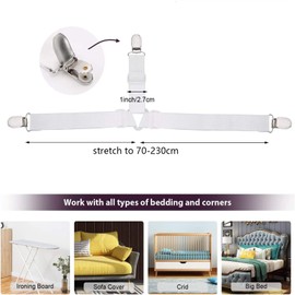 NAMIX 4 Piece Bed Sheet Straps Adjustable Bed Sheet Straps (70-230cm) Bed Sheet Straps with Metal Clips Tensioners Bed Sheet Tie Down Straps for Bed Sheets Mattresses Ironing Boards or Sofas