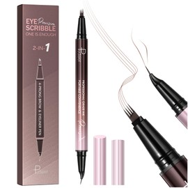 Pudaier Curved Eyebrow Pen, 2 in 1 Dual Ended Microblading Eyebrow Pencil, Waterproof and Last All Day 4 Tip Brow Pencil with Precise Tip, Create Natural Hair Like Brows and Eyeliner (Natural Brown)