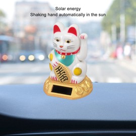 flexman Chinese Happy Fengshui Cat Decoration Swing Arm Solar Light Induction Statue Figurine Ornaments for Office Desks Window Dashboard Houses (White)