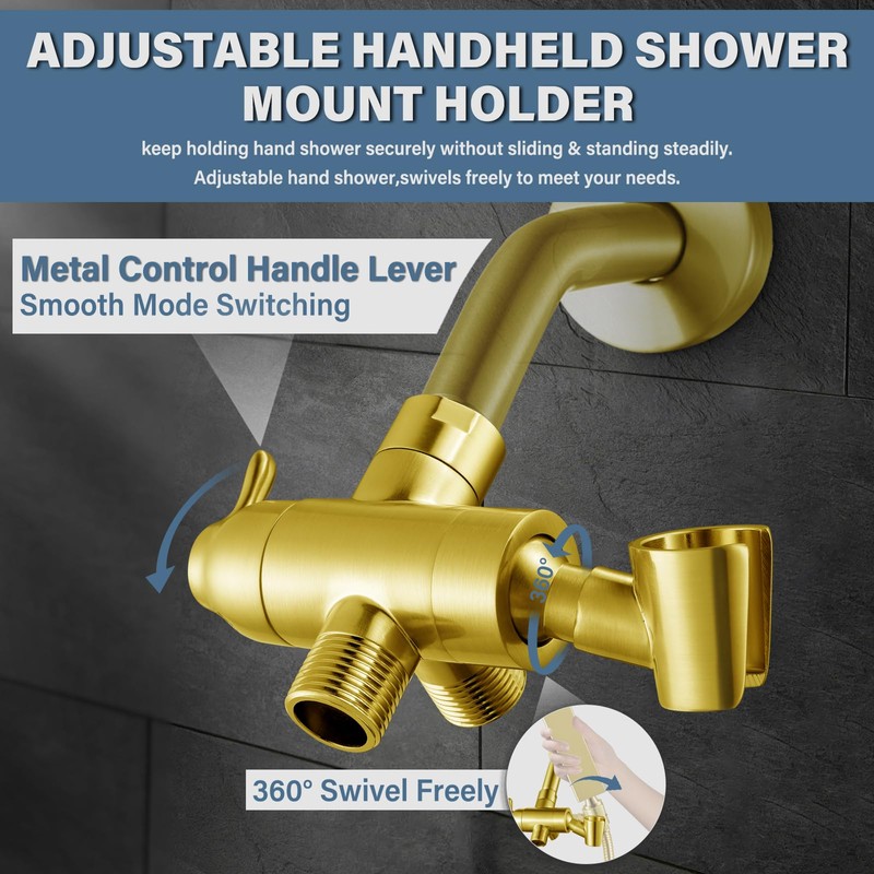 Metal Shower Arm Diverter with Handheld Mount, G1/2" 3-Way Shower