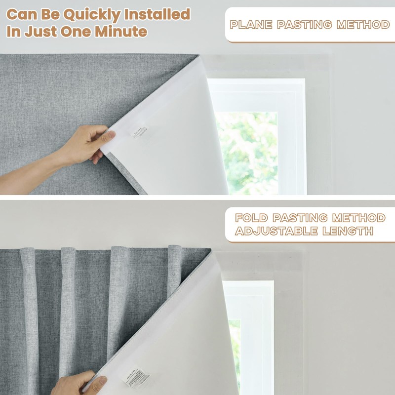 Jilron Adhesive Curtain,100% Blackout Curtains, No Drilling, Suitable for Multi-Scenes
