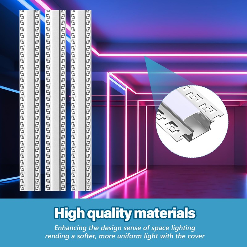 Glooglitter 10 Pack 6.6ft/ 2 Meter Plaster-in LED Channel Trimless