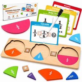 Wooden Fraction Manipulatives, Fraction Tiles & Circles,Montessori Math Toys for Kids