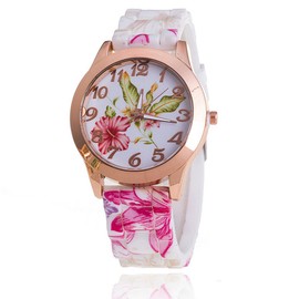 CdyBox Women Ladies Floral Dial Silicone Band Analog Watches Rose Gold Tone Numbers (5 Pack)
