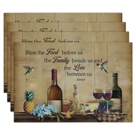 Retro Wine Placemats Set of 4, 12x18 Inch Waterproof Washable Heat Resistant Place Mats, Christian Table Placemats for Dining Restaurant Farmhouse Decoration, Indoor Outdoor Table Decor -rc16
