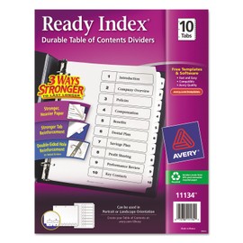 Avery 11134 Ready Index TOC Divider, Tabs 1-10, Letter Size, White, 10 Tabs/ST