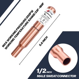 TT FLEX Copper Water Hammer Arrestor 1/2 Inch Straight Male Sweat, Ideal for Copper Pipes and Plumbing System, 2 Pack