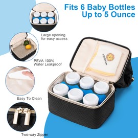 BABEYER Breastmilk Cooler Bag with Ice Pack Fits 6 Baby Bottles up to 5 Ounce, Breast Milk Pump Cooler Bag for Nursing Mom Daycare, Work, Travel- Black