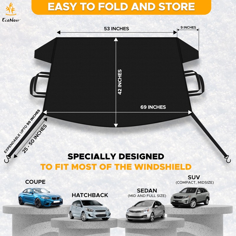 EcoNour Windshield Cover for Ice and Snow | Durable Frost