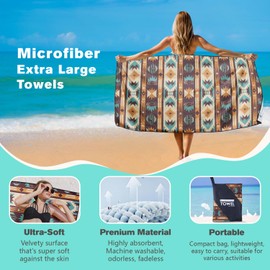 XSMEI Southwestern Aztec Geometric Beach Towel Extra Large 36"x72", Native American Microfiber Towels for Cruise Pool Travel Camping Picnic, Sand Free & Quick Dry, Thin & Lightweight