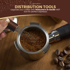 Espresso Coffee Stirrer - 2 Pack - 9 Needle (0.5mm) Espresso Distribution Tool with Natural Wood Handle & Stand - Precision Tool for Perfect Coffee Extraction