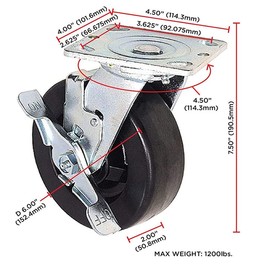 Heavy Duty Casters - Industrial Casters Phenolic Caster with Strong Load-Bearing Capacity 3000-6000 LB,Used in Furniture,WorkBrench,Tool Box, Equipment (6"Rigid+Brake, pcs, 4)