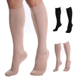 Doc Miller Compression Socks, 30-40 mmHg Medical Grade Closed Toe Socks for Circulation, Shin Splints, Varicose Veins, Calf Recovery - Knee High Support for Men & Women - XX Large Size, Skin/Nude