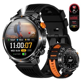 MIlitary Smart Watch with Compass/Flashlight for Android & iPhone (2 Bands) | 100 Days Battery/IP68 Waterproof, Answer/Make Calls, 1.7" HD Fitness Tra