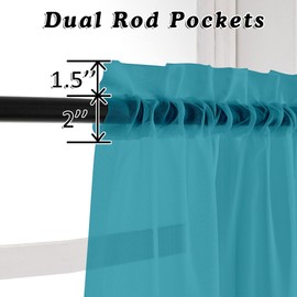 OVZME 2 Panels Sheer Window Curtain Panels 96" Length for Bedroom, Top Rod Pocket Design Window Treatment for Living Room, 42W x 96L inches, Turquoise