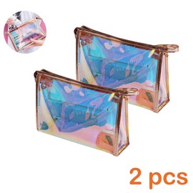 Sertay Portable Travel Wash Bag, Pack of 2 Make Up Bag, Portable, Transparent Cosmetic Bag, with Zip, for Pencil Bag, Pen Holder, Headphone Bag, Colouring Pencil Case or Small Cosmetic Bag, 1
