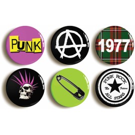 6 x"PUNK ROCK" FANCY DRESS RETRO BADGES PINS BUTTONS (1inch/25mm diameter)
