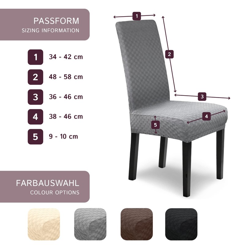 Scheffler-Home Stuhlhussen Emil Grau 2er Set Schachbrett Muster Karo 3D-Textur