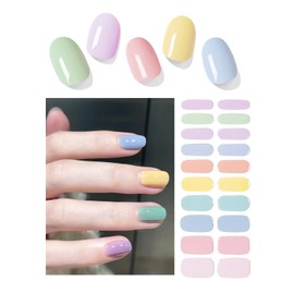 Semi Cured Gel Nail Strips, Candy 20pcs Gel Nail Stickers UV for Home Nails DIY (Macaron)