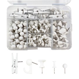 200 Pack White Push Pins Set Cute Thumb Tacks in 5 Styles Plastic Map Pins Decorative Office Supplies for Bulletin Boards, Cork Boards, Wall Maps with Storage Container