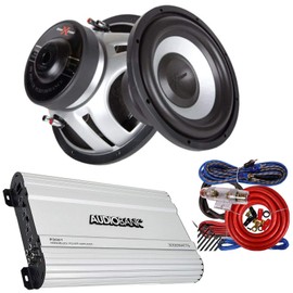 2X Soundxtreme ST-1052 2200Watts Peak Power Car Audio Subwoofers with DVC Power + Audiobank P3001 3000 Watts Monoblock Car Ampifier + Complete 4 Gauge Amplifier Installation Kit
