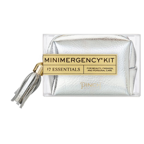 Pinch Provisions Metallic Minimergency Kit, Includes 17 Travel-Sized Cosmetic Essentials, Convenient for Purses, Emergency Beauty Accessories, Gifts for Holiday’s & Birthday’s, Silver