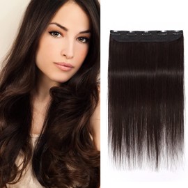 Silk-co Clip-In Real Hair Extensions, 1 Piece, 5 Clips, Soft Natural Hair Extensions, 7A Human Hair, 20 cm - 40 g, 02# Dark Brown