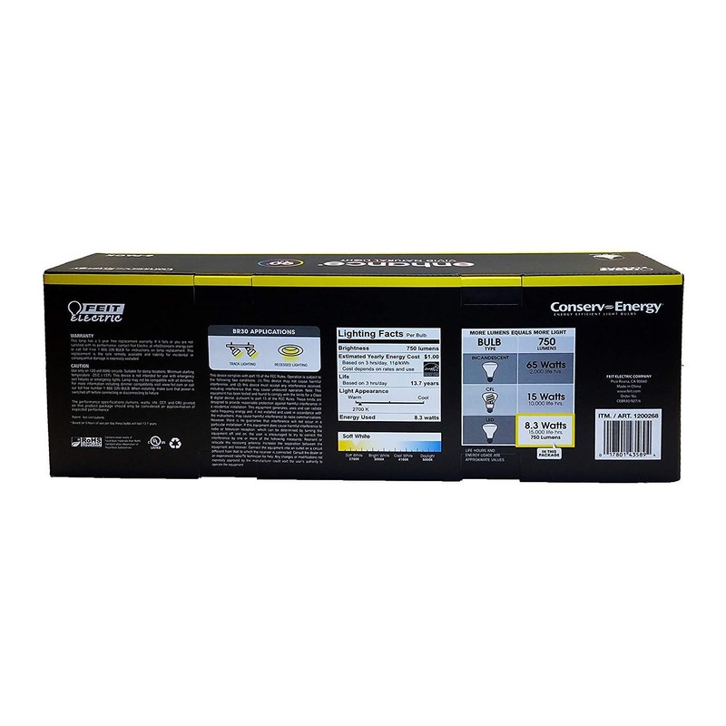 Feit Electric Dimmable Led BR 30 Flood 65W Soft White,