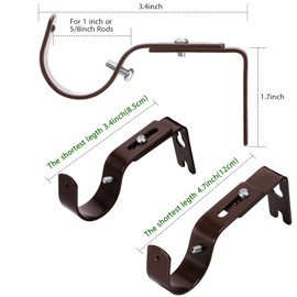 Frienda 4 Pcs Curtain Rod Support Brackets Bronze Adjustable Curtain Rod Hangers for 1 Inch Diameter General Hardware Holders Wall Bracket Hanger Hooks with Screws