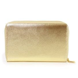 [Style on Bag] Passbook Case, Genuine Leather, Anti-Skimming, Magnetic, Women's Zip Around, Gold x Gold