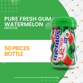 Mentos Pure Fresh Sugar-Free Chewing Gum with Xylitol, Watermelon, Holiday Candy, Bulk, 50 Piece Bottle (Pack of 2)