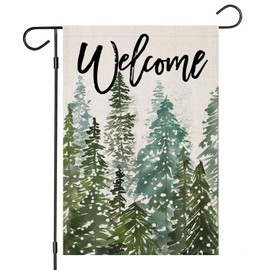 EKOREST Welcome Winter Garden Flags 12x18 Inch Vertical Double Sided, Christmas Watercolor Forest Small Yard Outside Decorations, Xmas Seasonal Farmhouse Holiday Outdoor Décor