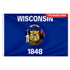 Wisconsin State Flag 3x5 Ft Double Sided WI Flags with Brass Grommets for Indoor and Outdoor, Heavy Duty 3 Ply Wisconsin Flags with Vivid Color for Outside Yard Home Room Decorations