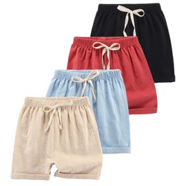 HSTiSan Toddler Boys Girls Shorts 4-Pack Cotton Linen Summer Casual Shorts Kids Solid Short Pants 2-8 Years,(Pack of G 2-3T/100