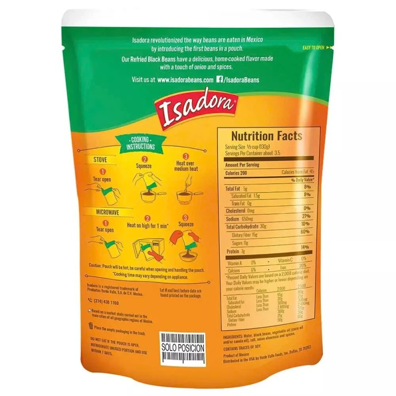 Verde Valle Foods Isadora Refried Black Beans 15.2 oz x