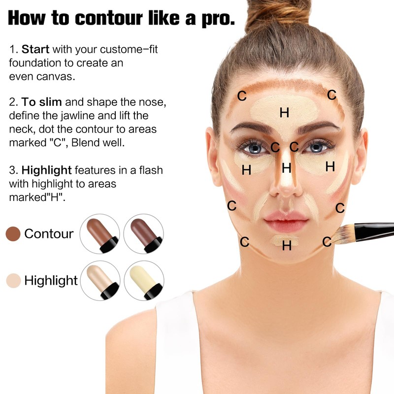 Contour Stick, 2Pcs Dual-Ended Highlighter Makeup Pen & Contouring Stick