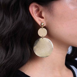 Cimenexe Bohemian Disc Coin Dangle Earrings Gold Metal Circle Drop Earrings Large Hammered Coin Stud Earrings Thin Textured Disc Earrings Jewellery for Women and Girls Gifts, Zinc, No Gemstone