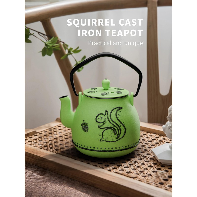 Toptier Teapot with Removable Infuser, Cast Iron Tea Kettle Stovetop