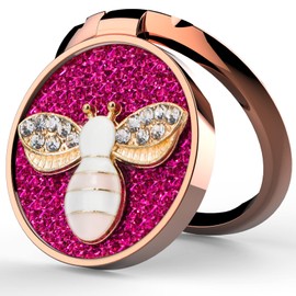 YINHEXI Phone Ring Holder Finger Kickstand, Cell Phone Ring Holder Finger Grip 360 Degree Rotation, with Crystal Stone Enamel Bee (Rose Red)