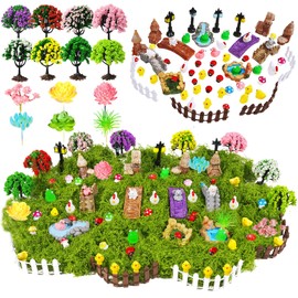 Warmtree 82 Pieces Miniature Garden Accessories Set, Fairy Garden Kit, Miniature Figurines Micro Landscape Ornaments Model Trees Simulated Succulents Kit for DIY Garden Crafts Diorama Supplies