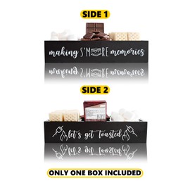 S'Mores Caddy, Farmhouse S’More Bar Holder with Cutout Handle, Wooden Smores Station, Smores Accessories Organizer, Smores Supplies Container Box, Smores Serving Tray (Black Large)