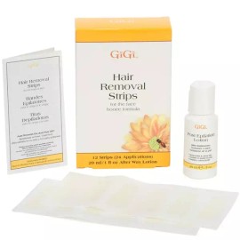 GiGi 제모를 위한 GiGi 왁스 스트립 ？ 가정용 키트에서 에필레이션 후 로션을 사용하는 여성용 페이셜 12가지 GiGi Wax Strips for Hair Removal, 12-Count Facial Epilator Kit for Women with After-Epilation Lotion for Home Use