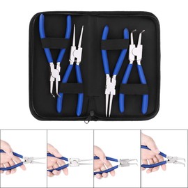 Snap Ring Pliers Set 4-Piece 7 Inch / 177 mm Circlip Pliers Set Blue Curved/Straight Circlip Pliers Indoor/Outdoor with Dip-Coated Handles for Outdoor and Inner Circlip Rings
