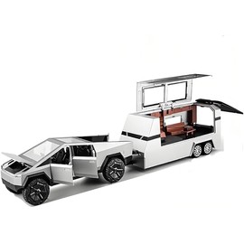 Trucks Toy with RV Motorcycle for Boys Girls Women Men Adult Diecast Metal EV Truck Model Pickup Truck 1/32 Silver Cars Race with Sound and Light Effect Ideal Gift Age for 3 Year and Up