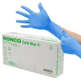 Biodegradable Nitrile Gloves, Large, Disposable, Eco-Friendly, Compostable Ronco Earth 937L, Latex & Powder Free 3.5 Mil Blue (1)