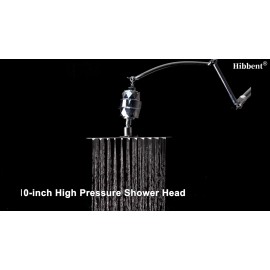 Hibbent Rain Filtered Shower Head 10'' High Pressure Rainfall Showerhead Extension Arm