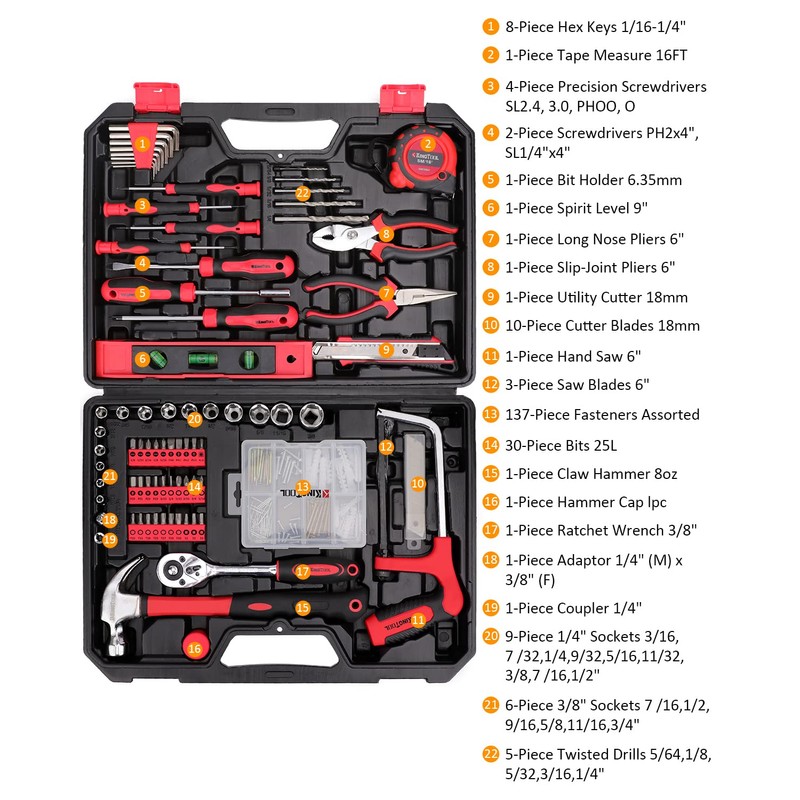 KingTool Home Repair Tool Kit - 226 Piece General Home/Auto